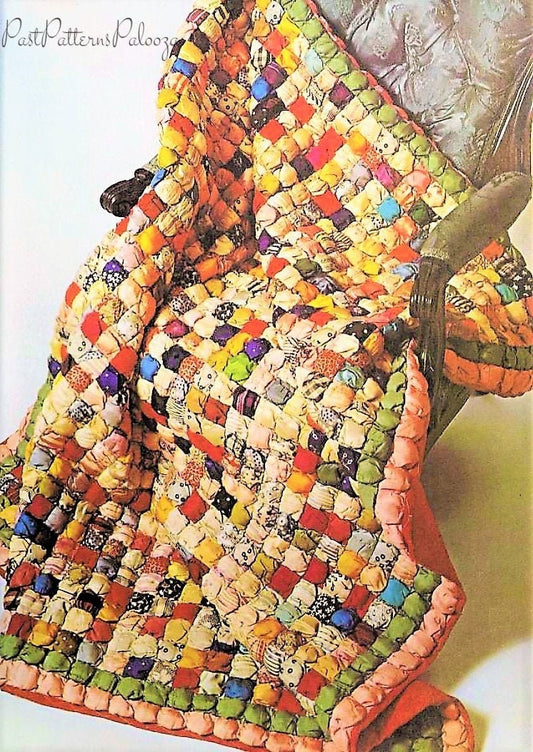 Vintage Sewing Pattern Antique Silk Puff Biscuit Patchwork Quilt PDF Instant Digital Download Puffed Scrappy Fabric Blanket