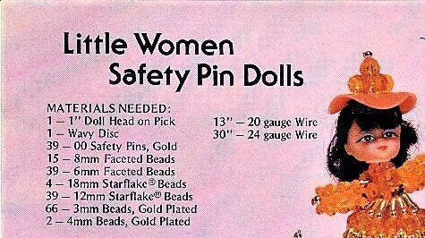 Vintage Beading Pattern 3" Little Women Safety Pin Beaded Dolls PDF Instant Digital Download Bead Craft