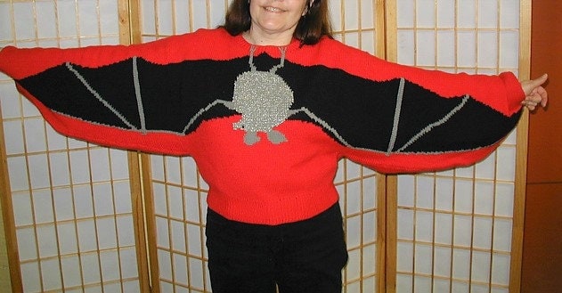 Vintage Knitting Pattern Bat Sweater PDF Instant Digital Download Womens Mens Adult Dolman Jumper 4 Ply