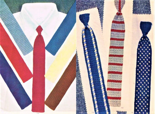 Vintage Crochet Thread Pattern Mens Neck Tie Solids Stripes Dots PDF Instant Digital Download Cotton Thread