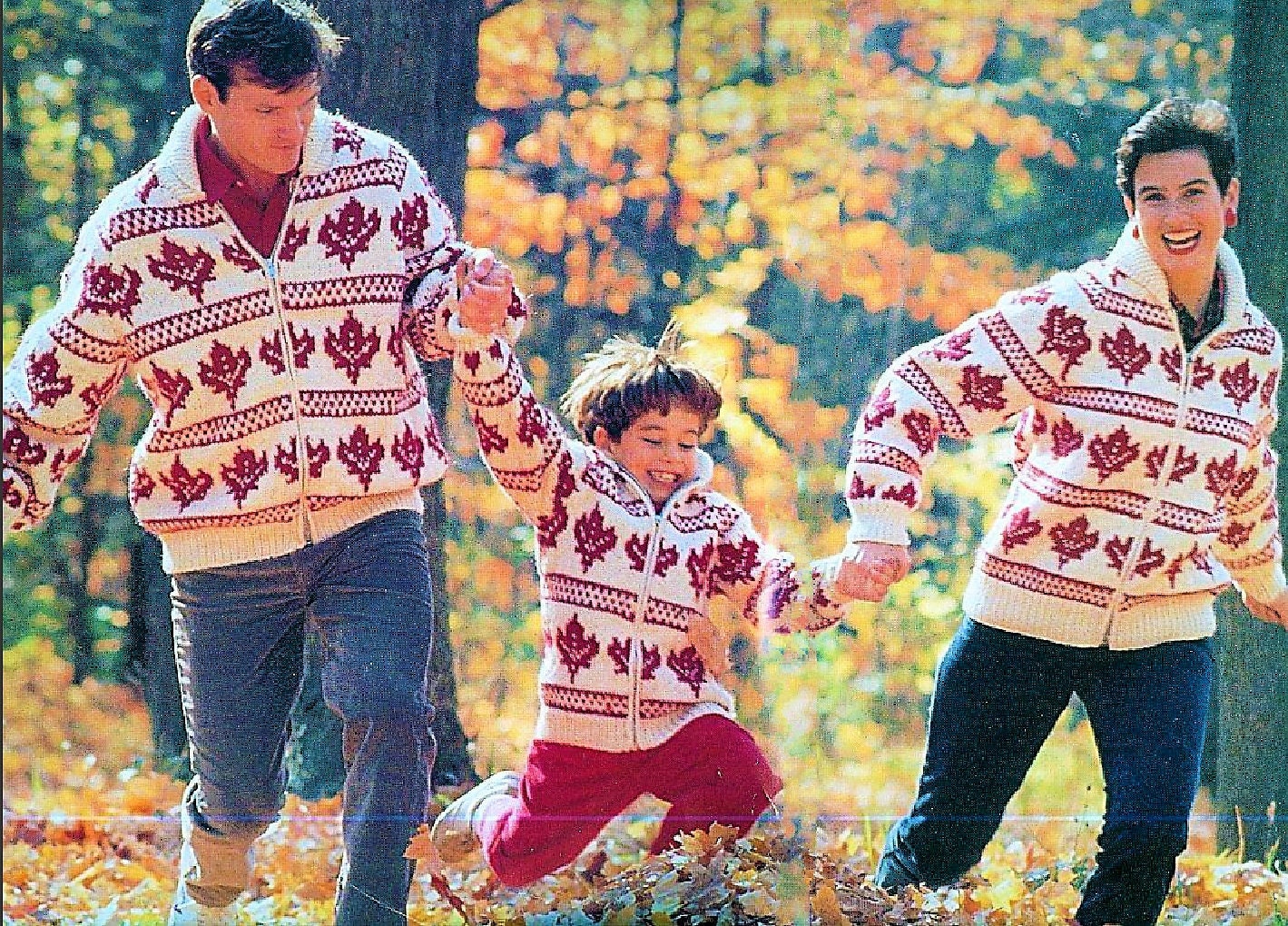 Vintage Knitting Pattern Maple Leaf Jackets Fair Isle Chunky Knit PDF Instant Digital Download Family Sweater Front Zip 12 Ply