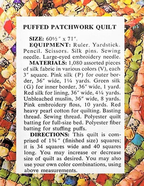 Vintage Sewing Pattern Antique Silk Puff Biscuit Patchwork Quilt PDF Instant Digital Download Puffed Scrappy Fabric Blanket