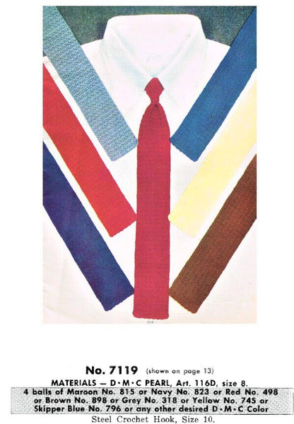 Vintage Crochet Thread Pattern Mens Neck Tie Solids Stripes Dots PDF Instant Digital Download Cotton Thread