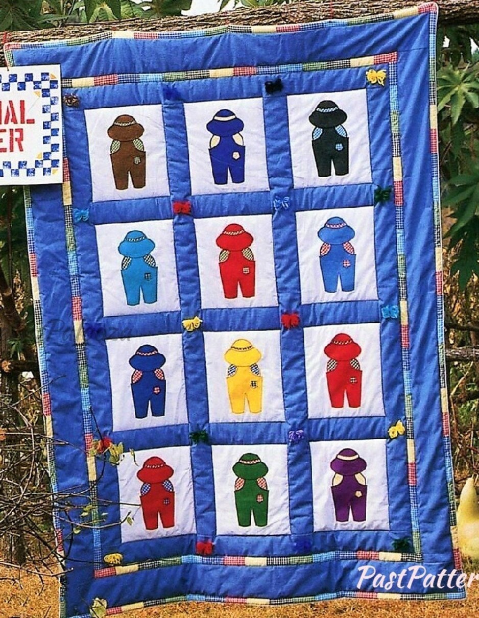 Vintage Sewing Pattern Overall Sam Childs Bed Quilt PDF Instant Digital Download Boys Twin Bed Applique Bedspread Sunbonnet 55x76