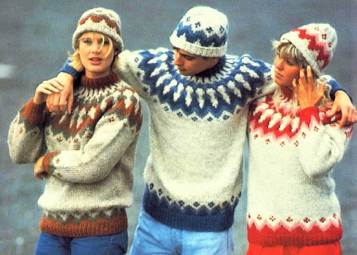Vintage Knitting Pattern Nordic Lopi Icelandic Wool Pullover Knit Sweaters Hat & Legwarmers Set PDF Instant Digital Download Womens Mens