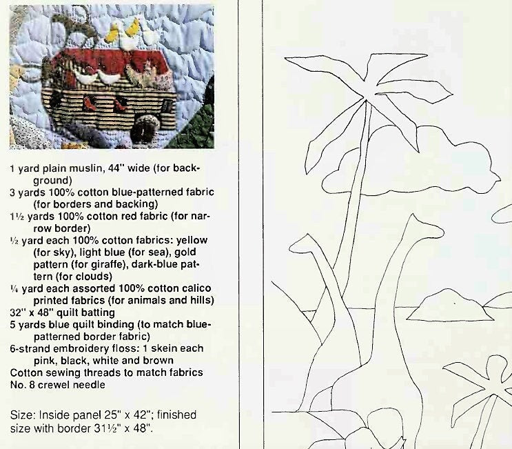 Vintage Sewing Pattern Noahs Ark Quilt Calico Patchwork Nursery Wall Hanging PDF Instant Digital Download Appliqued Animal Blanket 31x48