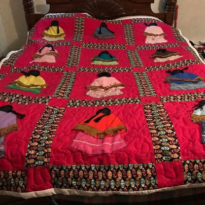Vintage Sewing Pattern Native American Little Indian Girls Bed Quilt PDF Instant Digital Download Patchwork Applique Block Sunbonnet Variant