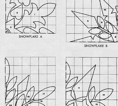 Vintage Sewing Pattern Snowflake Bed Quilt Instant Digital Download Appliqued Snowflakes 4 Designs Sewn Winter Theme Bedspread 92x77