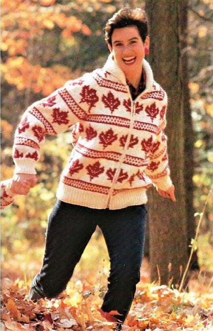Vintage Knitting Pattern Maple Leaf Jackets Fair Isle Chunky Knit PDF Instant Digital Download Family Sweater Front Zip 12 Ply