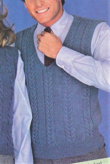 Vintage Knitting Pattern His & Hers Classic Cable Knit Cardigan Pullover and Vest Sweaters PDF Instant Digital Download Womens Mens Vests