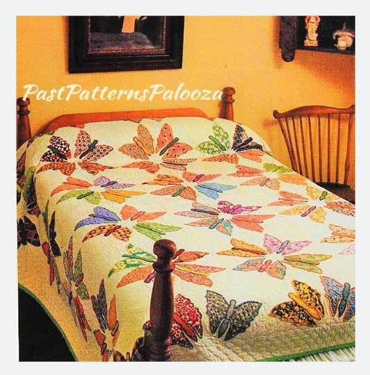 Vintage Sewing Pattern Butterfly Blocks Bed Quilt PDF Instant Digital Download Pretty Appliqued Butterflies Clamshell Quilting 90x90