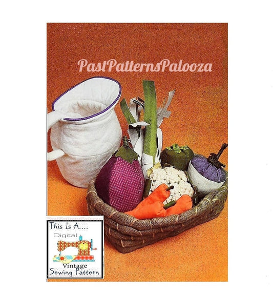 Vintage Sewing Pattern Fabric Vegetable Basket and Pitcher Set PDF Instant Download Soft Sculpture Veggies Burlap Basket Quilted Felt Jug