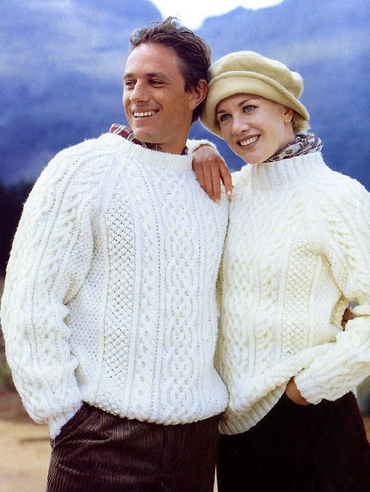 Vintage Knitting Pattern His & Hers Classic Aran Sweaters Cable Knit Pullovers PDF Instant Digital Download Womens Mens Knit Jumpers 10 Ply