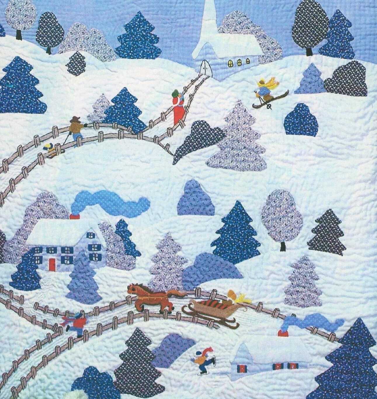 Vintage Sewing Pattern Calico Country Village Appliqué Quilt Blanket Victorian Winter Wonderland Scene PDF Instant Digital Download