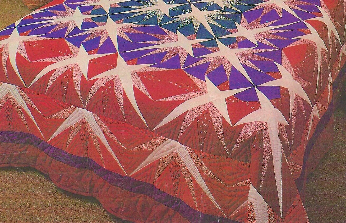 Vintage Sewing Pattern Starry Night Bed Quilt PDF Instant Digital Download Patchwork Applique Star Block Quilting Northern Lights 92x100