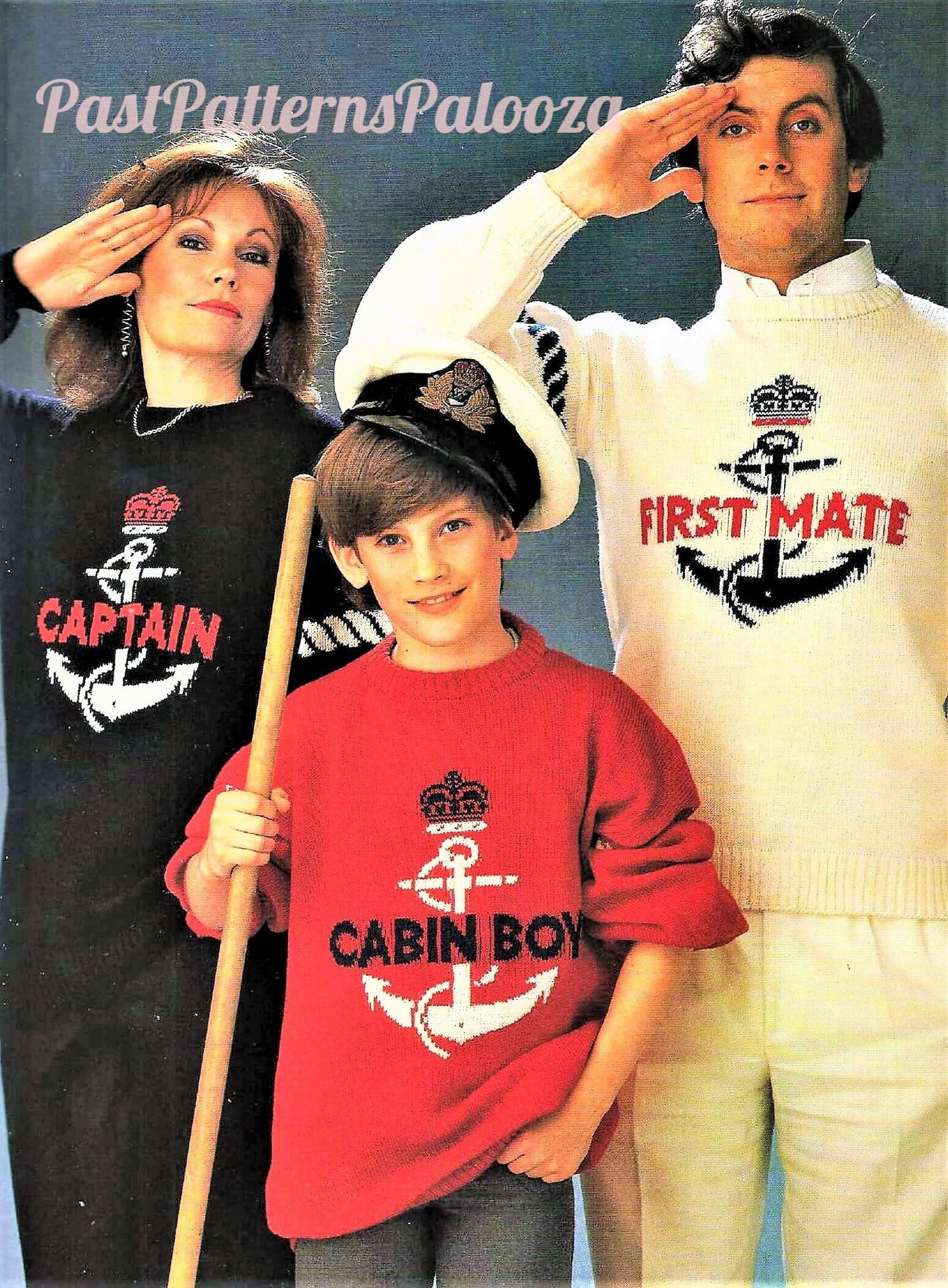 Vintage Knitting Pattern Funny Nautical Family Sweaters Captain First Mate Cabin Boy PDF Instant Digital Download Womens Mens Childs Jumpers