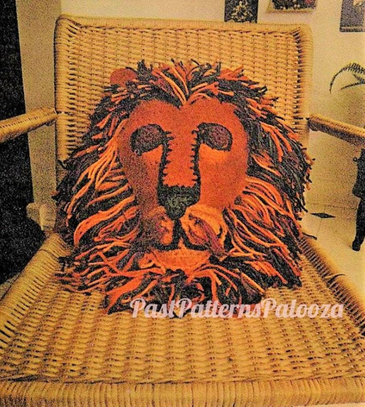 Vintage Crochet Pattern Shaggy Lion Head Pillow Cushion PDF Instant Digital Download Retro 1970s Safari Jungle Decor 4 Ply