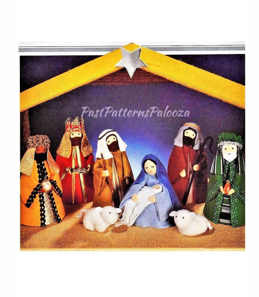 Vintage Christmas Craft Pattern 10" Nativity Set with Stable PDF Instant Digital Download Felt + Fabric No Sew Holiday Project