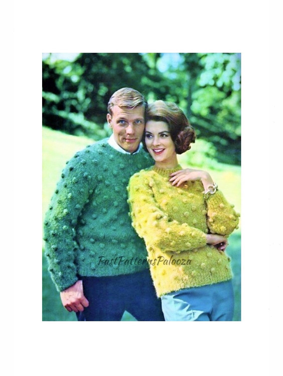Vintage Knitting Pattern His & Hers Bobble Stitch Pullover Sweaters PDF Instant Digital Download Womens Mens 1960s Knit Jumpers 10 Ply