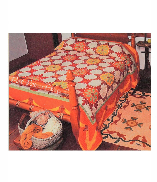 Vintage Sewing Pattern Autumn Oak Leaf Bed Quilt PDF Instant Digital Download Cotton Applique Block Quilting 92x109