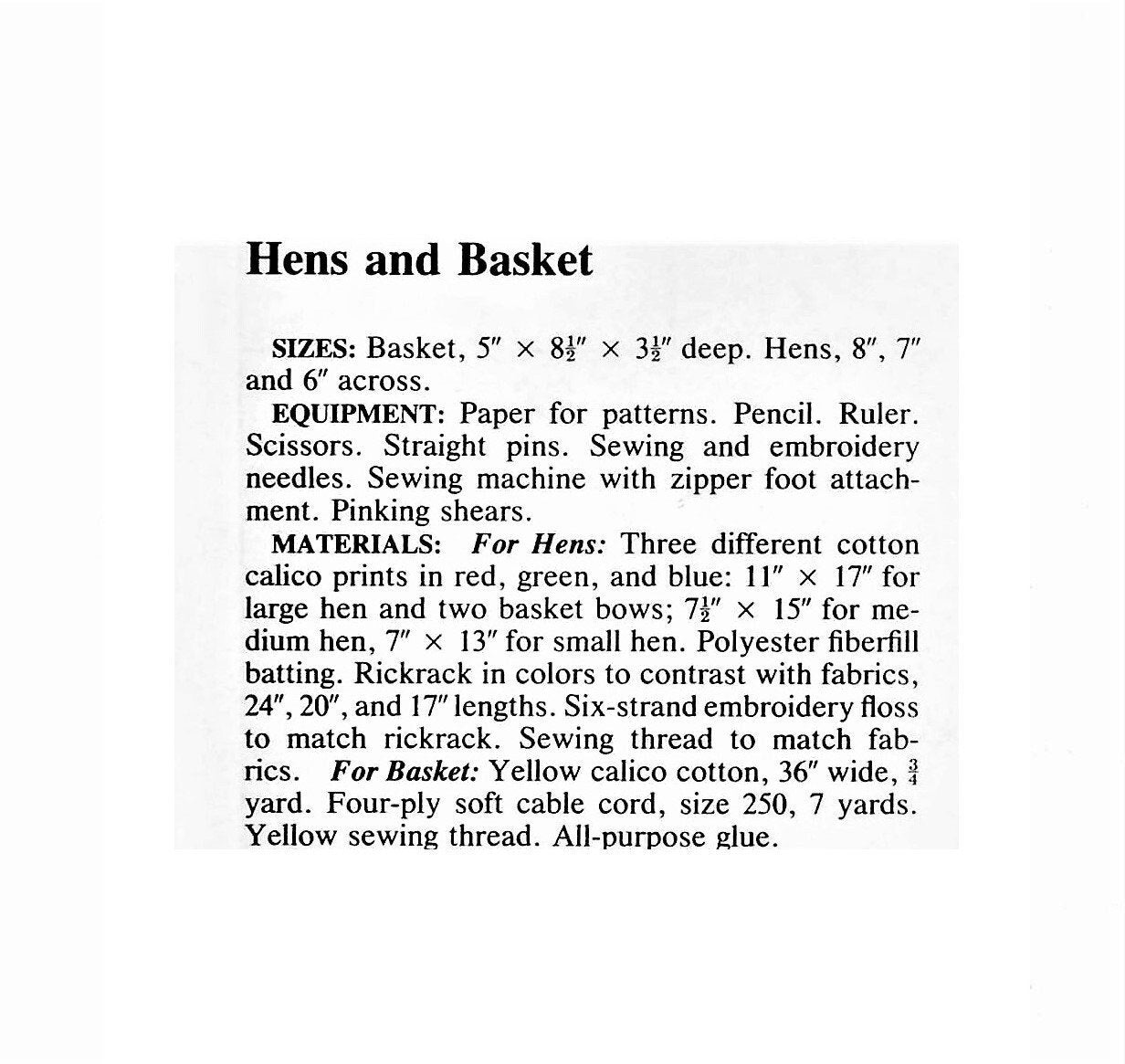 Vintage Sewing Pattern Calico Chicken Hen Potholders and Basket Set PDF Instant Digital Download Cotton Fabric Country Pot Holder Set