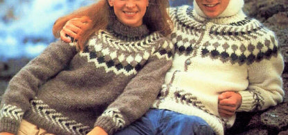 Vintage Knitting Pattern Nordic Icelandic Knit Wool Sweaters Pullover & Cardigan PDF Instant Digital Download Unisex Fair Isle 12 Ply