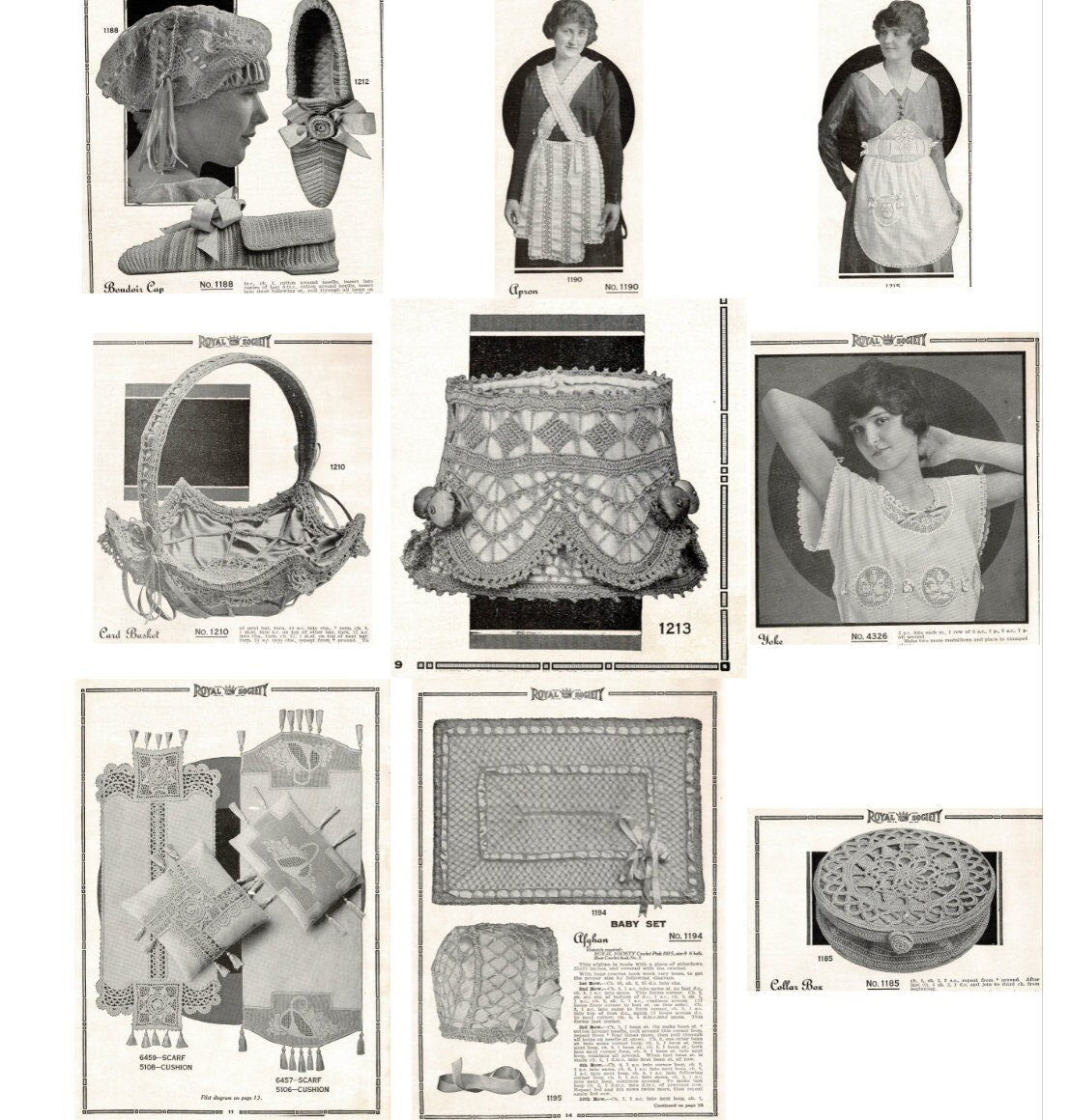 Vintage 1917 Antique Royal Society Crochet Lessons Patterns eBook Victorian Womens Fashions Household Projects PDF Instant Digital Download