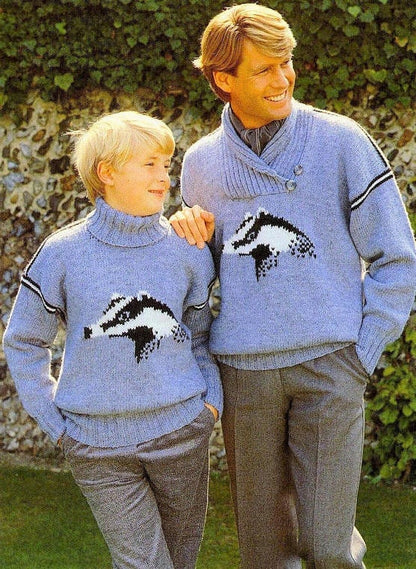 Vintage Knit Badger Pullover Sweater Knitting Pattern Mens Crossover Neck Sweater Boys Turtleneck Sweater PDF Instant Digital Download
