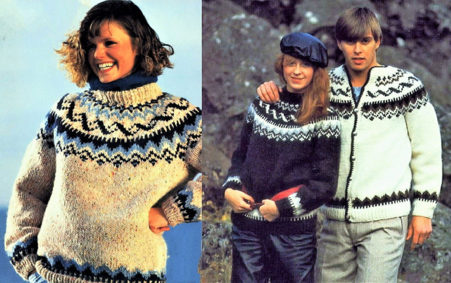 Vintage Knitting Pattern Nordic Icelandic Knit Wool Sweaters Pullover & Cardigan Curled Ribbon Motif PDF Instant Digital Download Fair Isle