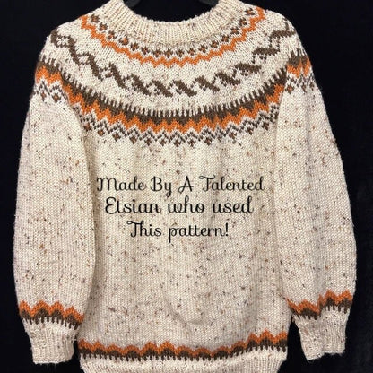 Vintage Knitting Pattern Nordic Icelandic Knit Wool Sweaters Pullover & Cardigan Curled Ribbon Motif PDF Instant Digital Download Fair Isle