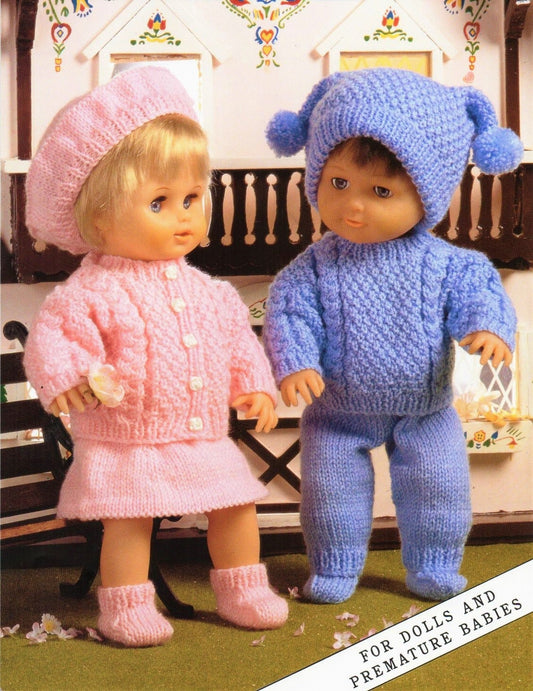 Vintage Knitting Pattern Doll Clothes Sweater Sets Skirt Beret Tasseled Hat 12-14 15-18 19-22 Inch Dolls PDF Instant Digital Download DK