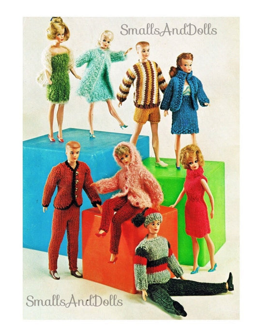 Vintage Knitting Pattern 1960s Clothing Outfits for 11.5 Inch Fashion Dolls PDF Instant Download 9 Designs 10 Ply 12 Ply
