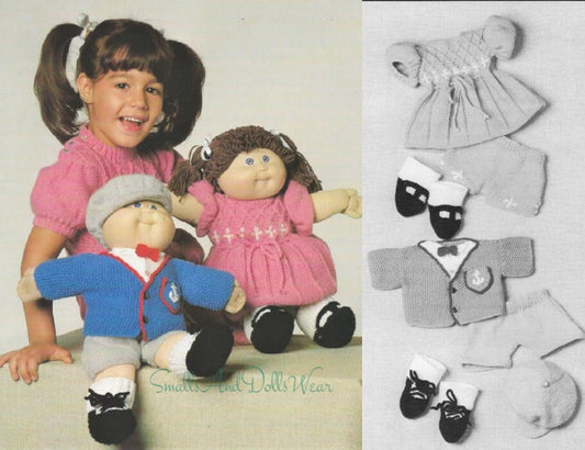 Vintage Knitting Pattern 16 Inch Soft Sculpture Cabbage Patch Kids Doll Clothes Girl Boy Fancy Outfits PDF Instant Digital Download DK