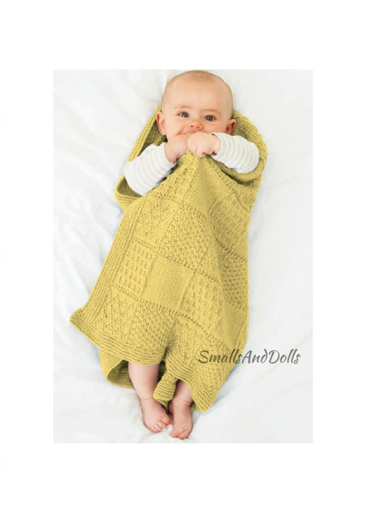Vintage Knitting Pattern Textured Squares Baby Blanket PDF Instant Digital Download Knit Lapghan Crib Cover DK 8 Ply