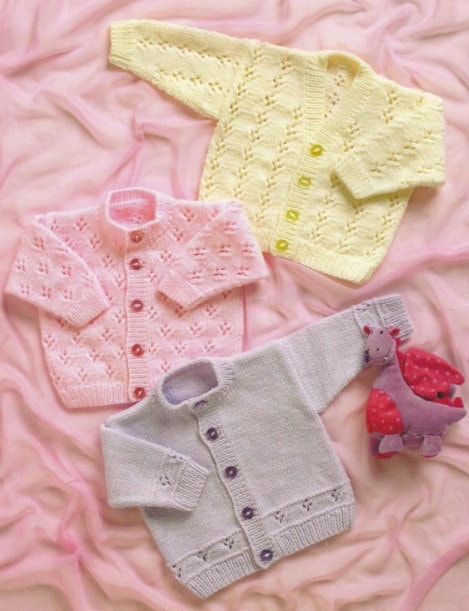Vintage Knitting Pattern Knit Pretty Baby Cardigan Sweaters 3 Styles PDF Instant Digital Download Preemie to 2 years DK 8 Ply