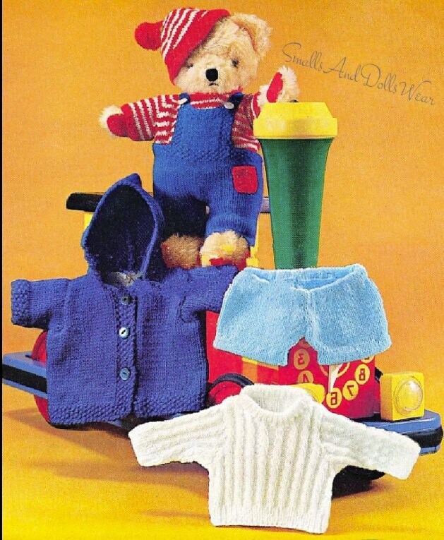 Vintage Knitting Pattern 12" Teddy Bear Clothes 3 Outfits PDF Instant Digital Download DK 8 Ply 4 Ply