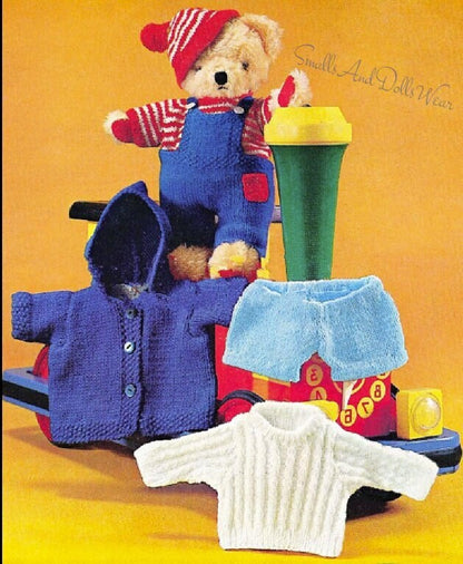 Vintage Knitting Pattern 12" Teddy Bear Clothes 3 Outfits PDF Instant Digital Download DK 8 Ply 4 Ply