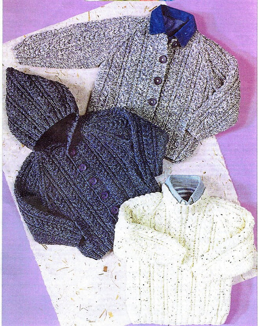 Vintage Knitting Pattern Toddler to Child Boy Aran Cardigan Sweaters Hooded Jackets PDF Instant Digital Download 18m - 10 Years 10 Ply