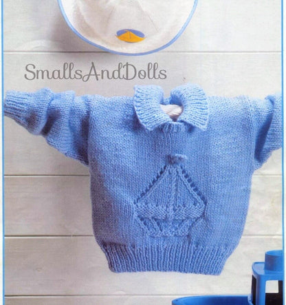 Vintage Knitting Pattern Baby Toddler Eyelet Sailboat Boat Motif Sweater Pullover Jumper PDF Instant Digital Download Newborn - 4 yrs DK