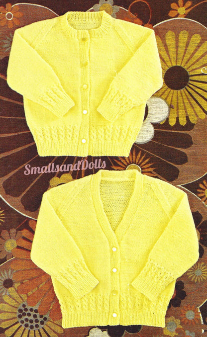 Vintage Knitting Pattern Classic Baby Easy Knit Cardigan Sweaters V Neck Round Neck PDF Instant Digital Download 6m - 2 yrs 4 Ply