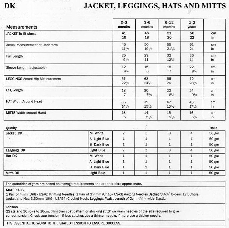 Vintage Knitting Pattern Baby Boy Jacket Leggings Hat Mitts Set PDF Instant Digital Download Embroidered Yoke 0 - 2 Years DK 8 Ply