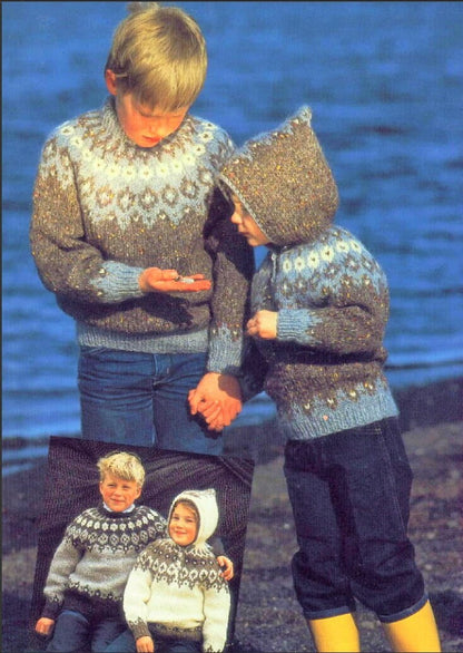 Vintage Knitting Patterns Kids Nordic Lopi Icelandic Sweaters Hoodies Jackets PDF Instant Digital Download Fair Isle Jumper 2-12 yr 12 Ply