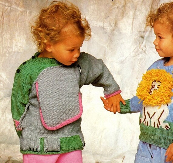 Vintage Knitting Pattern Childs Kids Elephant Sweater PDF Instant Digital Download Toddler Animal Pullover Sweater 2 3 4 yrs 5 Ply