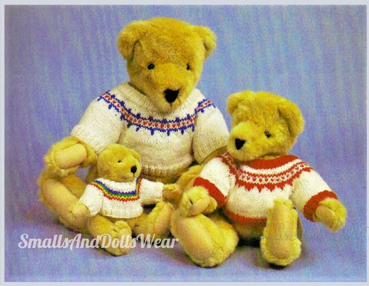 Vintage Knitting Pattern Sweater for 3 Size Teddy Bears Fair Isle Yoke Pullover PDF Instant Digital Download 5 Ply