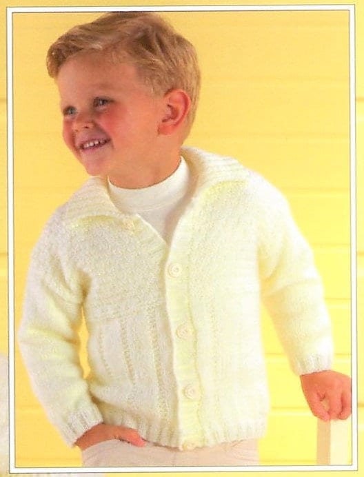 Vintage Knitting Pattern Baby Toddler Boys Childs Bordered Cardigan Jackets Hooded and Collared PDF Instant Digital Download 0-8 yrs DK