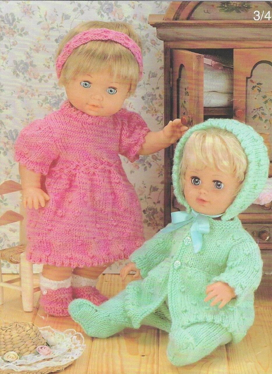 Vintage Knitting Pattern Doll Clothes Pretty Outfits 12-14 15-18 19-22 Inch Dolls PDF Instant Digital Download DK 8 Ply Dress Coat Leggings