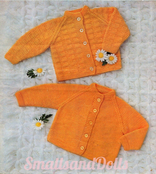 Vintage Knitting Pattern Easy Knit Baby Check Patterned and Stocking Stitch Cardigan Sweaters PDF Instant Digital Download 12m - 2 Yrs DK
