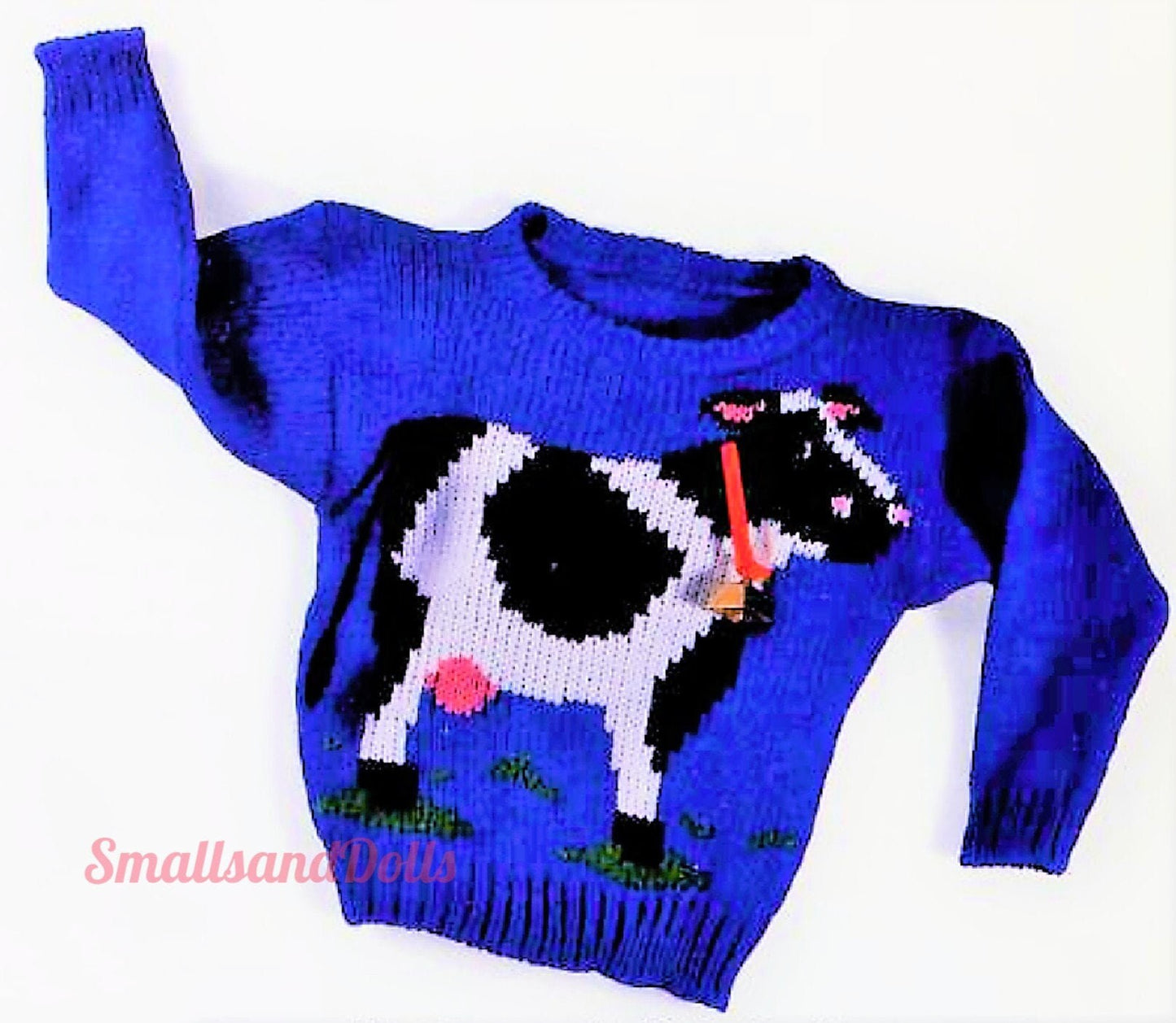Vintage Knitting Pattern Knit Childs Cow Motif Sweater PDF Instant Digital Download  Boys Girls Farm Animal Pullover Jumper 6-10 yrs 5 Ply