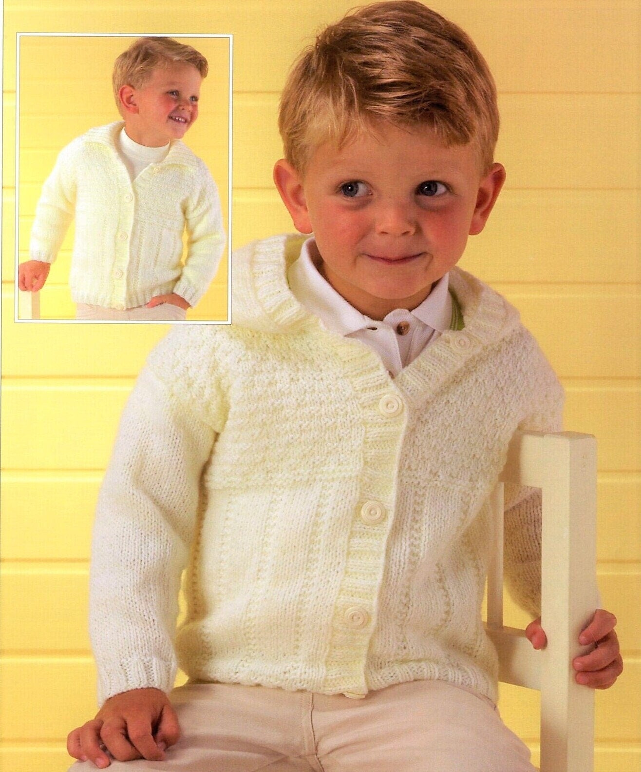 Vintage Knitting Pattern Baby Toddler Boys Childs Bordered Cardigan Jackets Hooded and Collared PDF Instant Digital Download 0-8 yrs DK