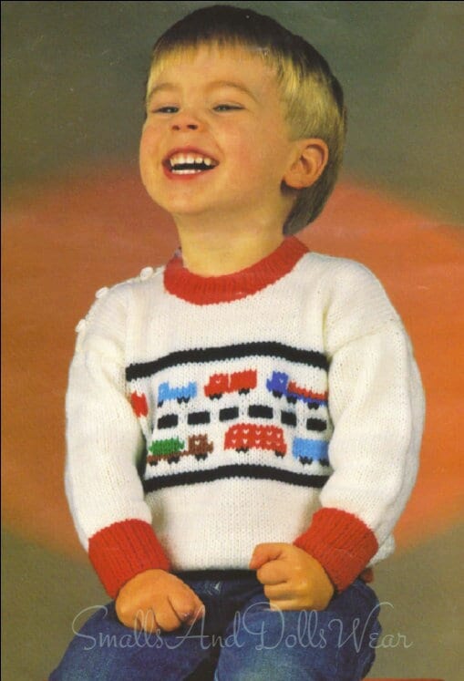 Vintage Knitting Pattern Toddler Boys Knit Vehicles Pullover Sweater Cars Trucks Traffic PDF Instant Digital Download 18m - 4 yrs DK 8 Ply